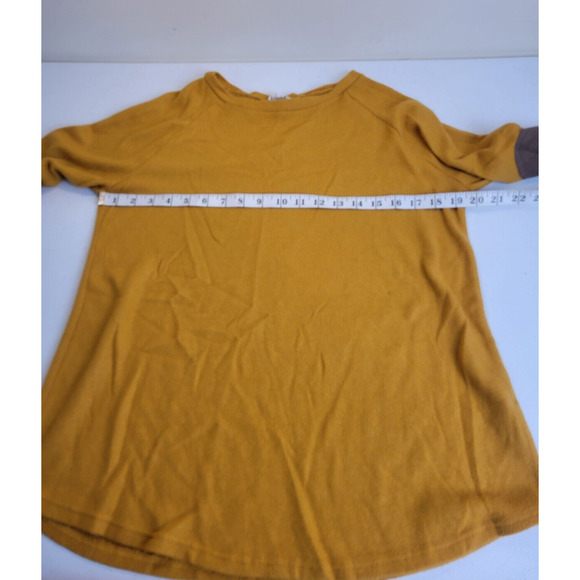 Betsey's Boutique Shop Mustard Elbow Patch Fleece Sweater Women's Size Large - Picture 4 of 7